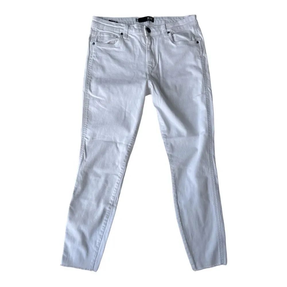 Kut From the Kloth Pants Donna High Rise Ankle Skinny Raw Hem White Jeans sz 8